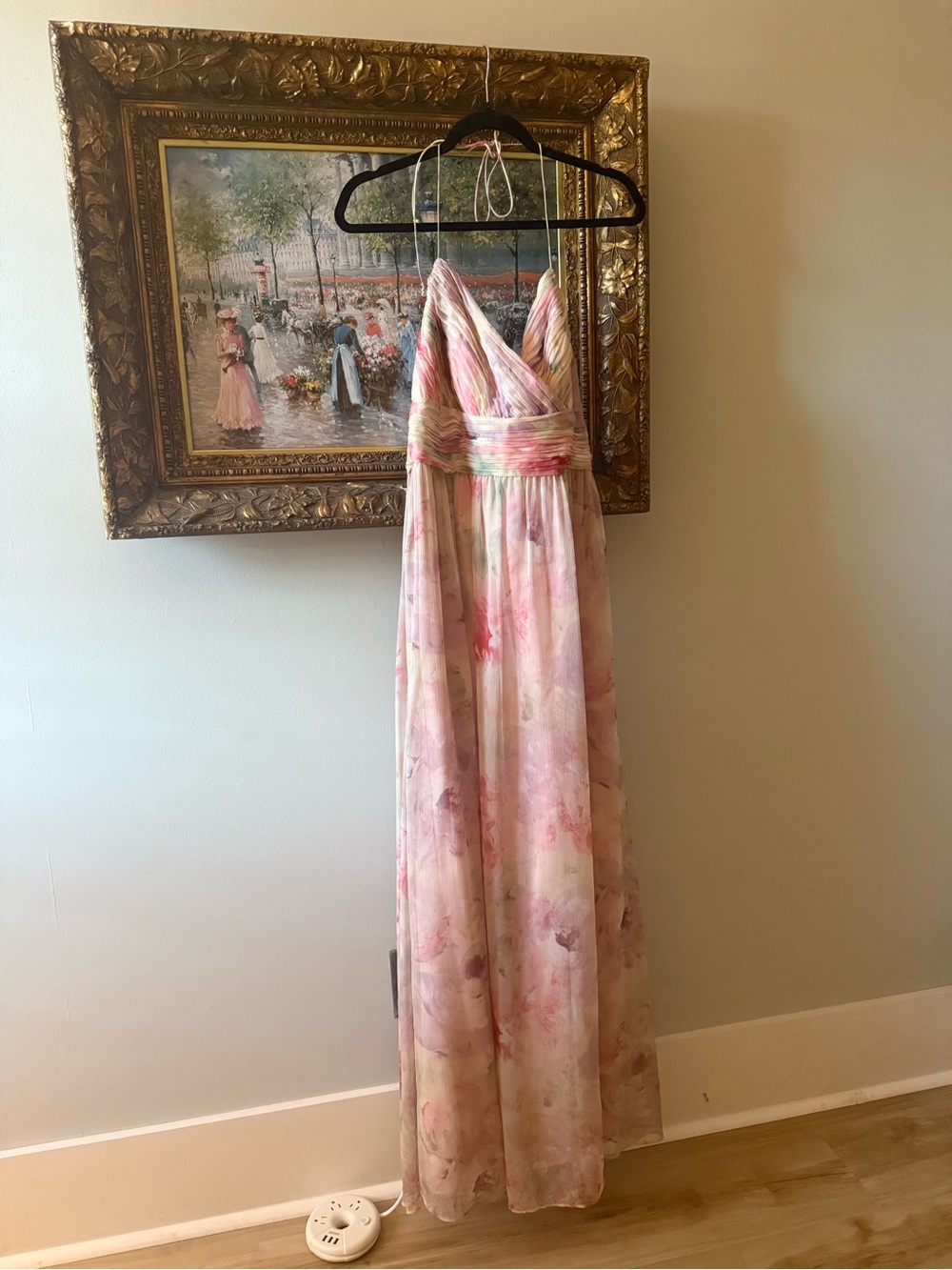 Ralph Lauren Pastel Pink Floral Halter Maxi Dress